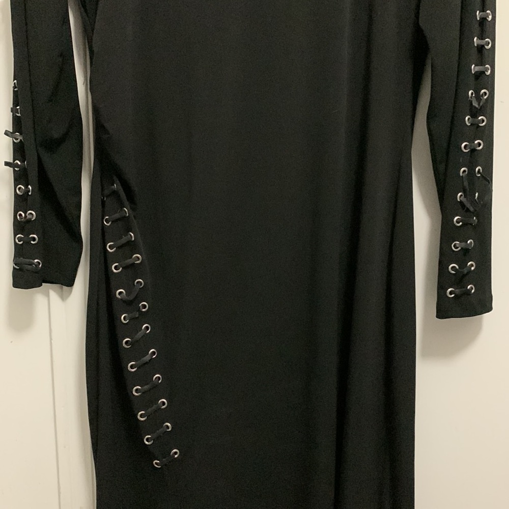 Venus Lace Up Detail Black Dress